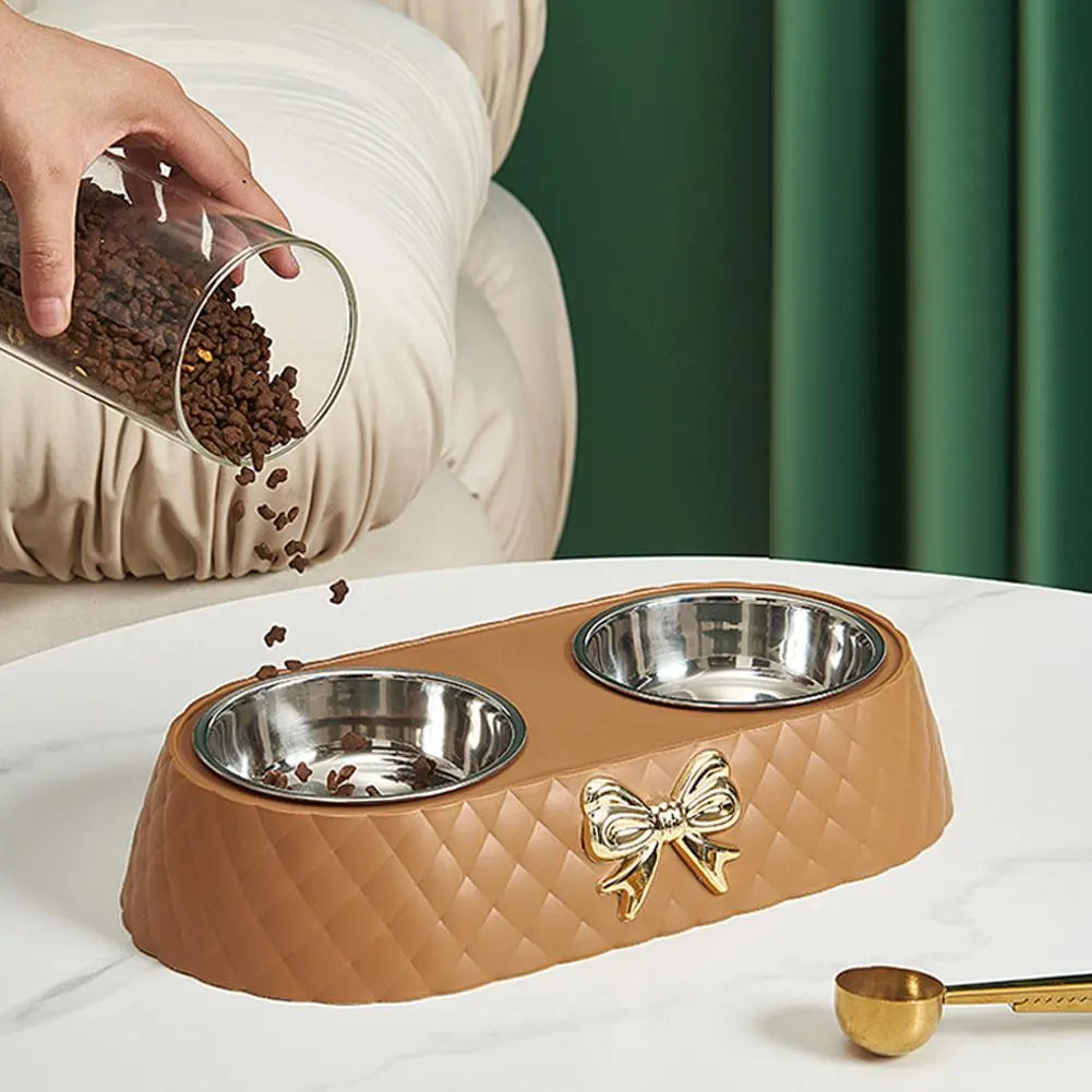 Luxury pet food bowl with bowtie